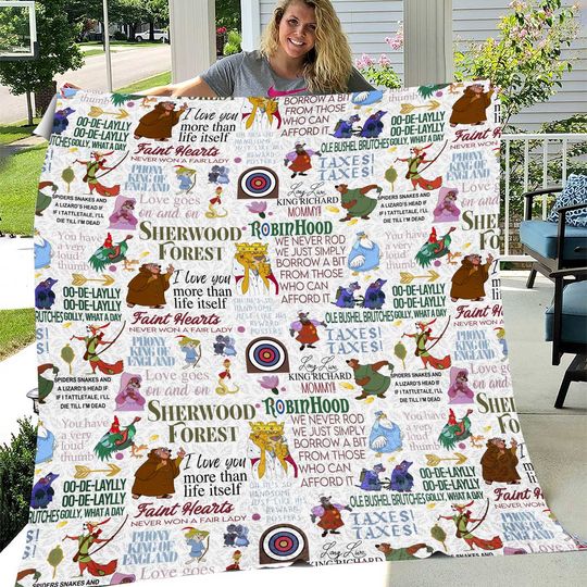 Disney Robin Hood Inspired Sherpa Fleece Blanket Throw Hand Drawn Art Gift Disneyland