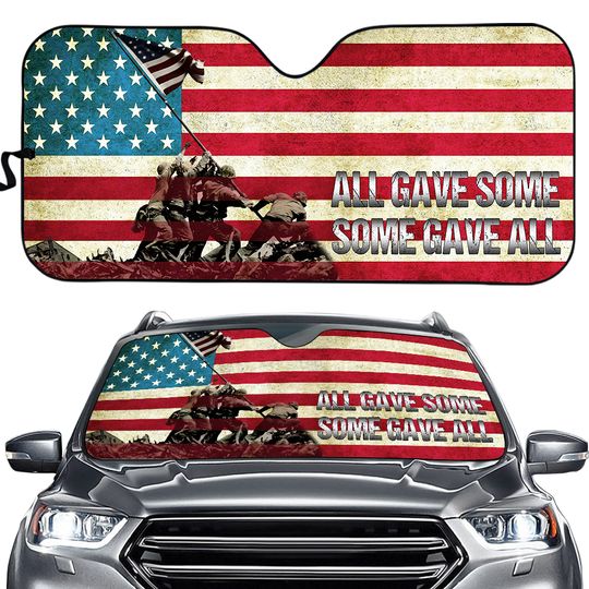 Veteran Car Sun Shade All Gave Some Some Gave All American Flag UV Protector, Car Sun Shades 57x27.5 Inch, Auto Sun Shade, Car Screen Decor