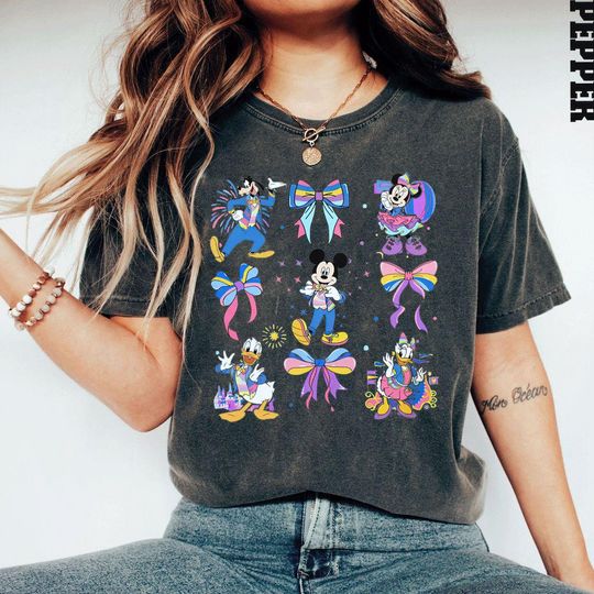 Discover Coquette Bows Watercolor Disneyland 70th Anniversary shirt, Disney Mickey & Friends Platinum Celebration 1955-2025, Family vacation Trip Tee