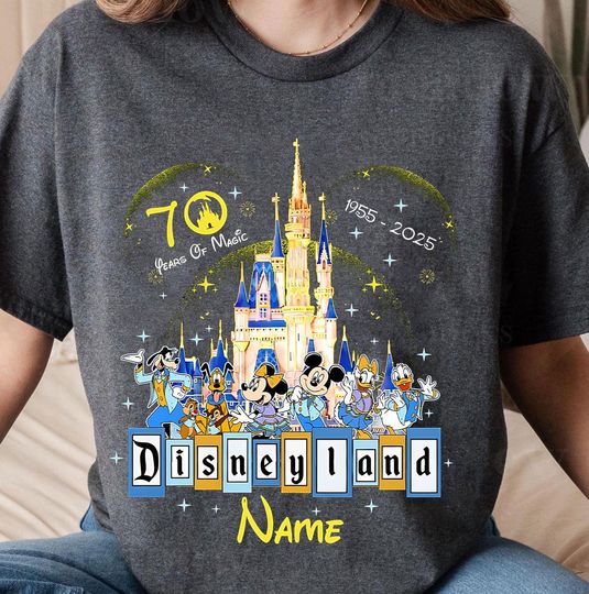 Discover Customize Mickey & Friends Disneyland 70Th Anniversary Shirt, Disneyland 1955-2025 70 Years Of Magic Tshirt, Disneyland Family Vacation Tee