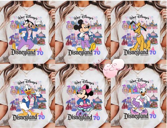 Discover Mickey and Friends Walt Disney's Disneyland 70th Anniversary Shirt, All Characters Disneyland Resort 70th Celebration Family Vacation 2025