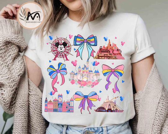 Discover Coquette Bows Watercolor Disneyland 70th anniversary shirt, Disneyland castle Platinum Celebration 1955-2025 shirt, Family vacation Tee