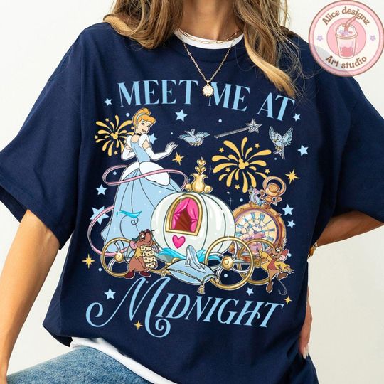 Discover Meet me at Midnight Cinde shirt, Magic Kingdom Cinde Princess Tee, Jaq & Gus Gus mouse shirt, WDW Disneyland trip Tee, Girls trip