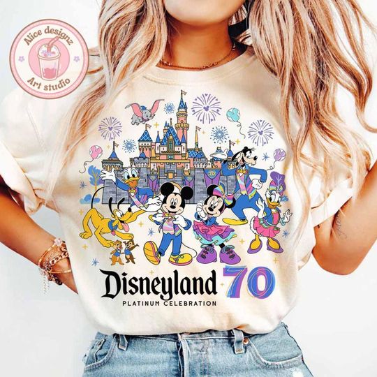 Discover Personalized Disneyland 70th Anniversary shirt, Mickey & friends Platinum Celebration shirt, Happiest Place on Earth Family matching shirts