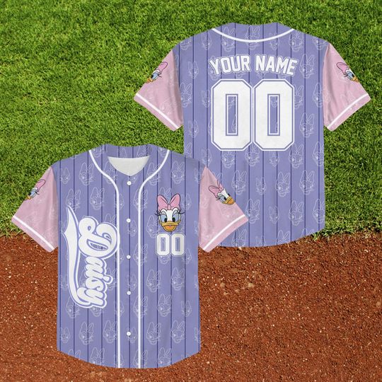 Custom Disney Daisy Duck Baseball Jersey, Personalized Name Disney Daisy Jersey, Family Matching Outfits Micky and Friends Disneyland Jersey