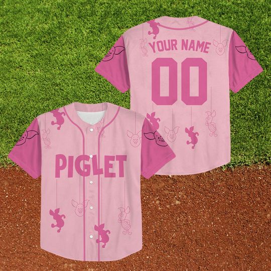 Custom Piglet Baseball Jersey Shirt, Winnie The Pooh Baseball Jersey, Matching Team Outfit, Disney Piglet Cartoon Character Baseball Jersey