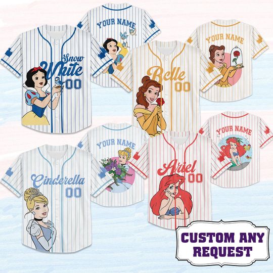 Custom Disney Princesses Collection, Custom Name Disney Game Day Kid Adult Jersey, Gift For Baseball Fan, Disney Princess Matching Gift