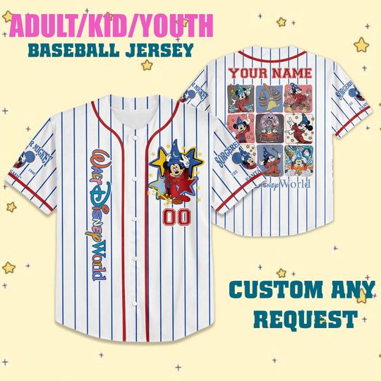 Discover Custom Disney Mickey Fantasia Baseball Jersey, Mickey Mouse Magic Wizard Magical Jersey, Fantasmic Hollywood Studios Trip Family Vacay Gift