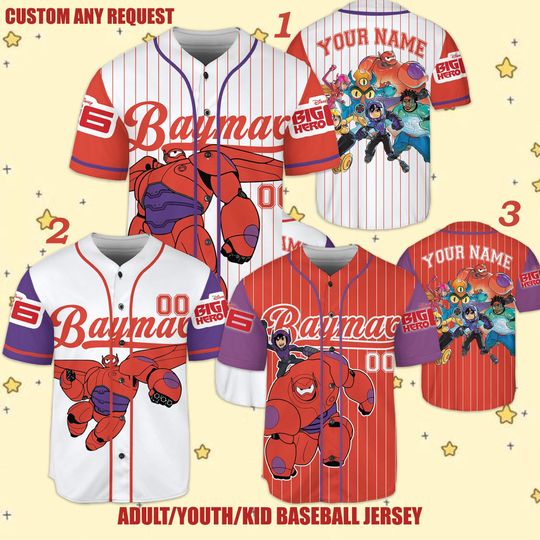 Personalized Disney Big Hero 6 BayMax Baseball Jersey, Custom Big Red Robot Jersey Shirt, Red Robot Tee, Custom Kid Adult Jersey Sport