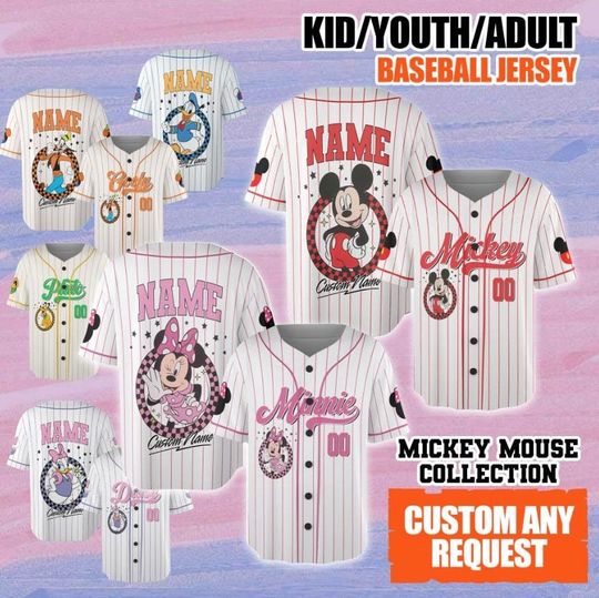 Discover Personalize Disney Mickey Mouse Collection Baseball Jerseys, Kid Youth Adult Baseball Jersey, Mickey And Friends Jersey, Disney Birthday