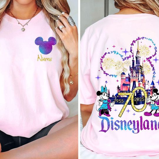 Custom 2-Sided Disneyland 70Th Anniversary 1955-2025 Shirt, 70 Years Of Magic Tshirt, Disneyland Family Vacation Tee, Platinum Celebration