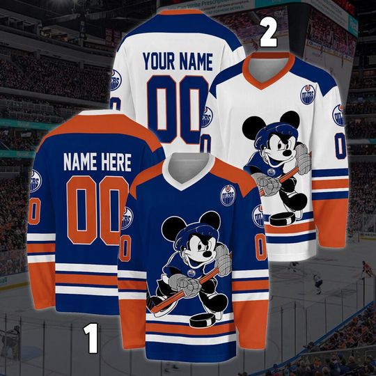 Personalized Edmonton Oilers Mickey Mouse Hockey Jersey, Disney Jersey For Men With Your Team Name, Fan Hockey Jersey