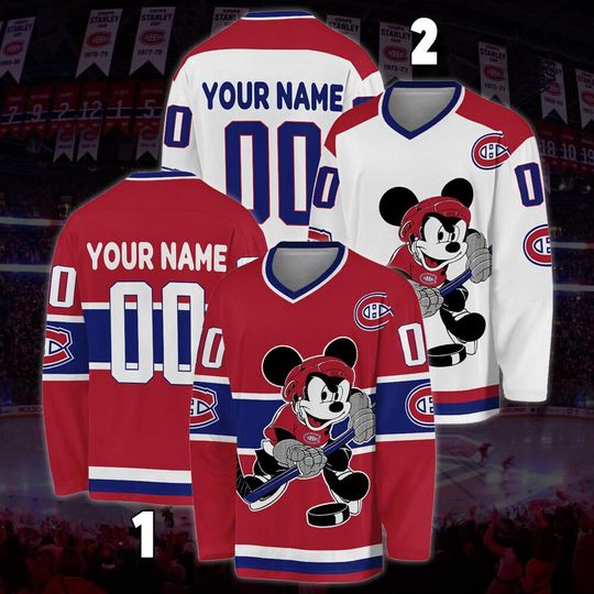 Discover Personalized Montreal Canadiens Mickey Mouse Hockey Jersey,  Disney Jersey For Men With Your Team Name, Fan Hockey Jersey