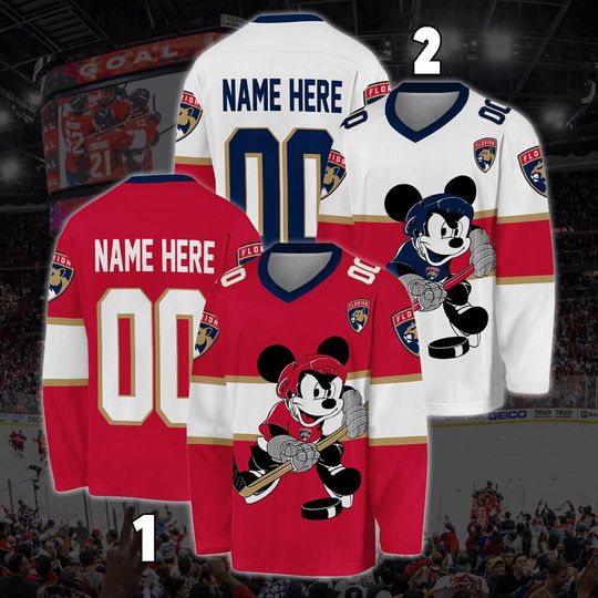 Personalized Florida Panthers Mickey Mouse Hockey Jersey, Disney Jersey For Men With Your Team Name, Fan Hockey Jersey