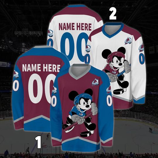 Personalized Colorado Avalanche Mickey Mouse Hockey Jersey, Disney Jersey For Men With Your Team Name, Fan Hockey Jersey