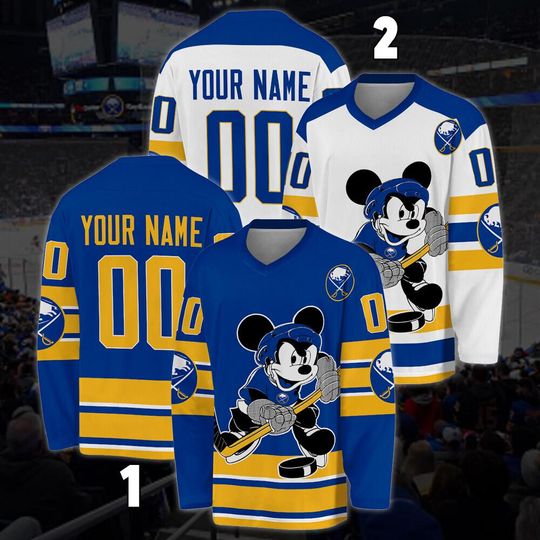 Personalized Buffalo Sabres Mickey Mouse Hockey Jersey,  Disney Jersey For Men With Your Team Name, Fan Hockey Jersey