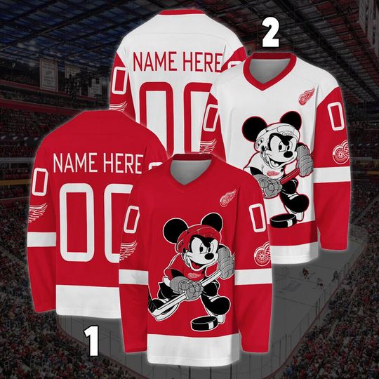 Discover Personalized Detroit Red Wings Mickey Mouse Hockey Jersey, Disney Jersey For Men With Your Team Name, Fan Hockey Jersey