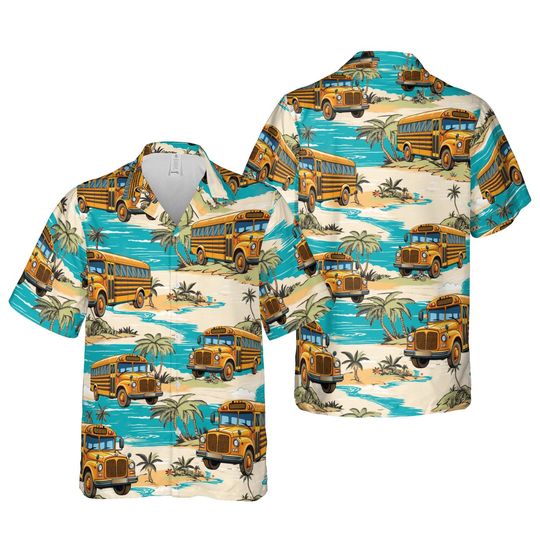 Discover School Bus Hawaiian Shirt, Bus Driver Button Up Shirt, Tropical School Bus Shirt, Bus Driver Appreciation Gift