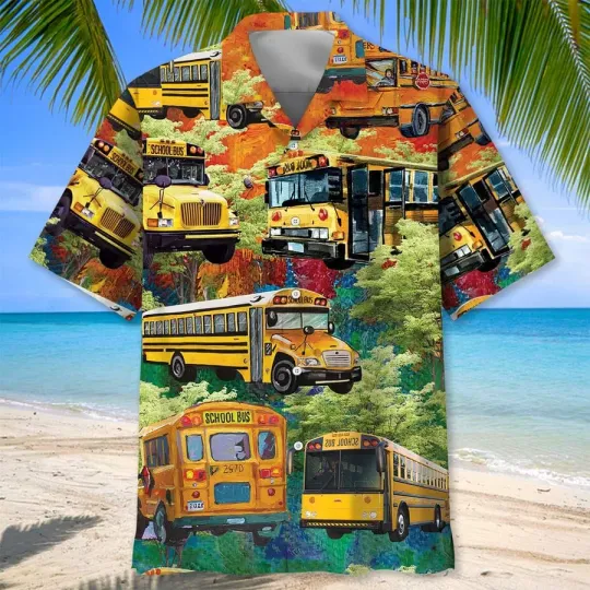 Discover Vintage Water Color School Bus Hawaiian Shirt Funny Unisex Shirt Casual Shirt