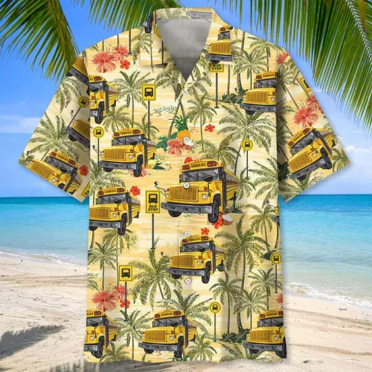 School Bus Coconut Hawaiian Shirt for men and women