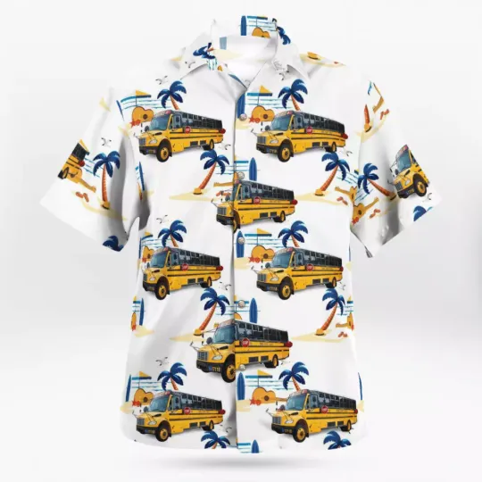 Orlando Florida Bus Hawaiian Shirt - Vibrant Orange County Public Schools Design
