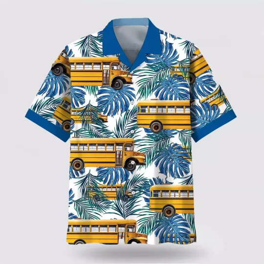 Blue School Bus Driver Hawaiian Shirt - Gift For Men & Women Adult