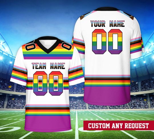 Personalized Name Number Pride Month Football Jersey, Custom Rainbow Pride Football Jersey, LGBTQ+ Pride Game Day Outfit For LGBT Community