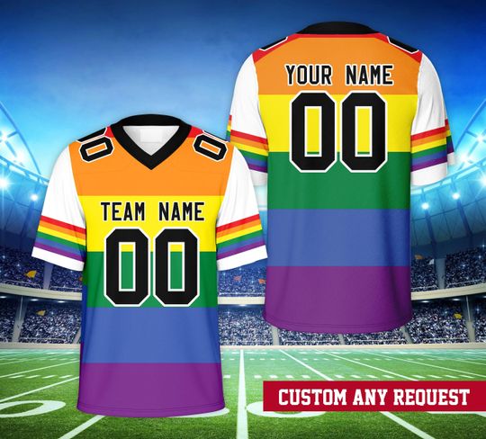 Personalized Name Number Pride Month Football Jersey, Custom Rainbow Pride Football Jersey, LGBTQ+ Pride Game Day Outfit For LGBT Community