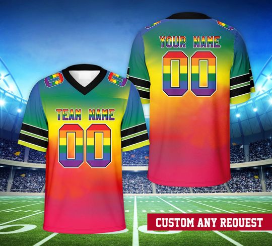 Personalized Name Number Pride Month Football Jersey, Custom Rainbow Pride Football Jersey, LGBTQ+ Pride Game Day Outfit For LGBT Community