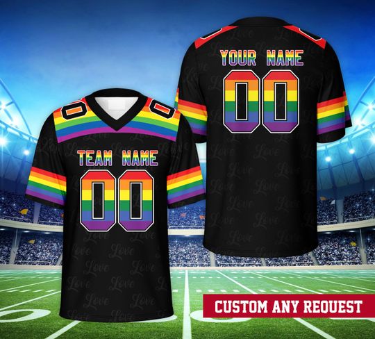 Personalized Name Number Pride Month Football Jersey, Custom Rainbow Pride Football Jersey, LGBTQ+ Pride Game Day Outfit For LGBT Community