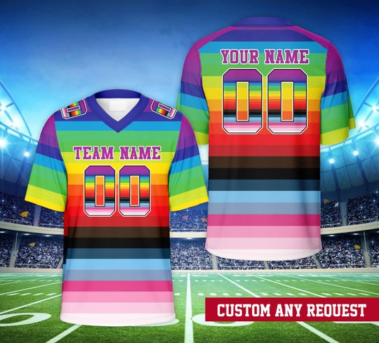 Personalized Name Number LGBTQ Football Jersey, Custom Rainbow Pride Month Football Jersey, LGBT Pride Game Day Outfit For LGBTQ+ Community