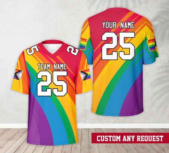 Personalized Name Number LGBTQ Football Jersey, Custom Rainbow Pride Month Football Jersey, LGBT Pride Game Day Outfit For LGBTQ+ Community