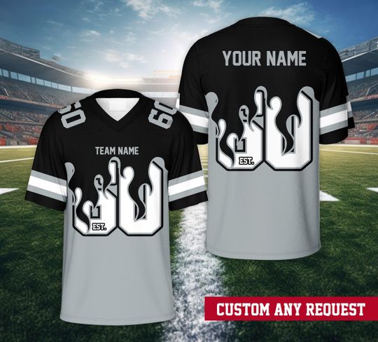 Personalized Name Football Team Flame Jersey, Custom Color College Football Jersey, Sports Game Day Jersey Outfit For American Football Fans