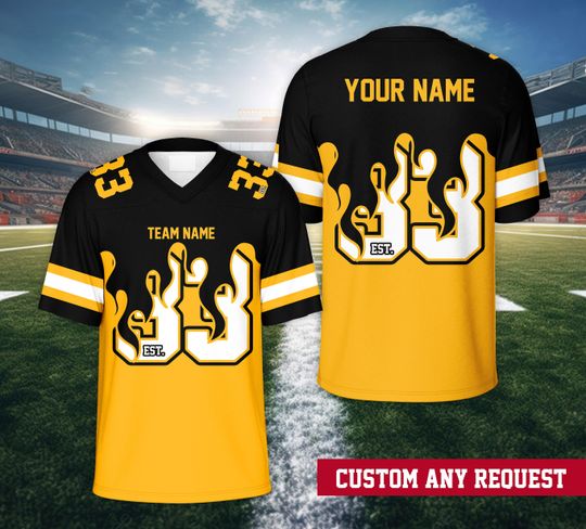 Personalized Name Football Team Flame Jersey, Custom Color College Football Jersey, Sports Game Day Jersey Outfit For American Football Fans