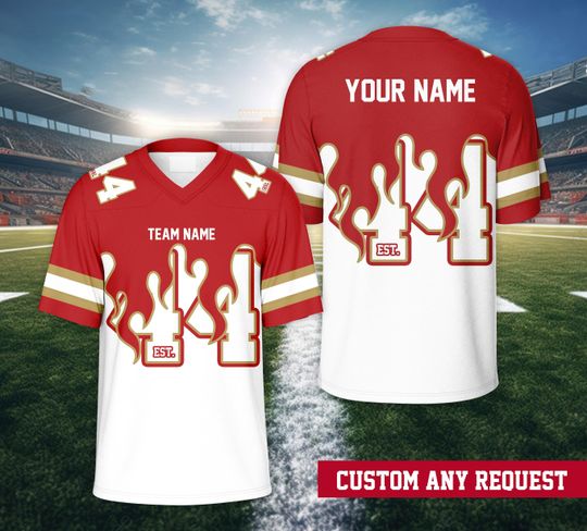 Personalized Name Football Team Flame Jersey, Custom Color College Football Jersey, Sports Game Day Jersey Outfit For American Football Fans