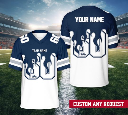 Personalized Name Football Team Flame Jersey, Custom Color College Football Jersey, Sports Game Day Jersey Outfit For American Football Fans