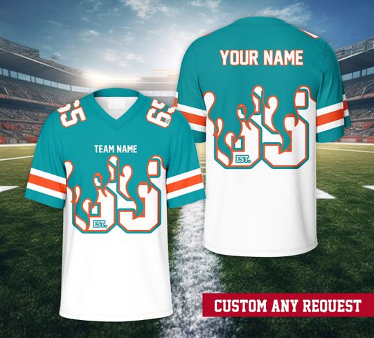 Personalized Name Football Team Flame Jersey, Custom Color College Football Jersey, Sports Game Day Jersey Outfit For American Football Fans