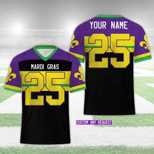 Personalized Name Mardi Gras Football Team Jersey, Custom Fleur De Lis Football Jersey Mardi Gras Carnival Game Day Outfit For Football Fans