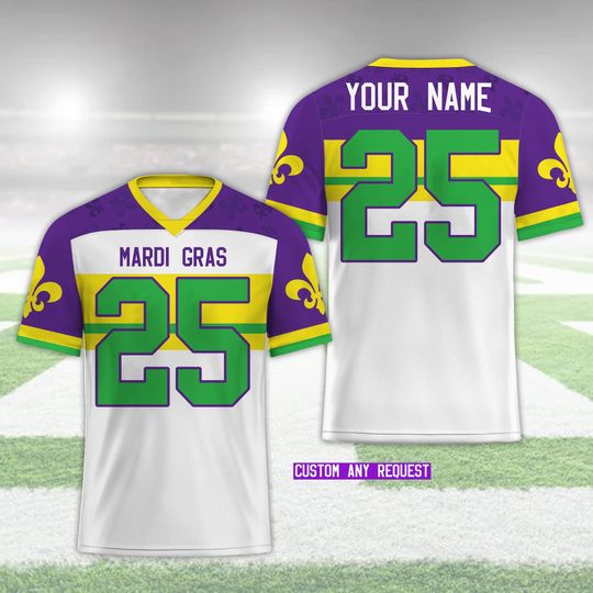 Personalized Name Mardi Gras Football Team Jersey, Custom Fleur De Lis Football Jersey Mardi Gras Carnival Game Day Outfit For Football Fans