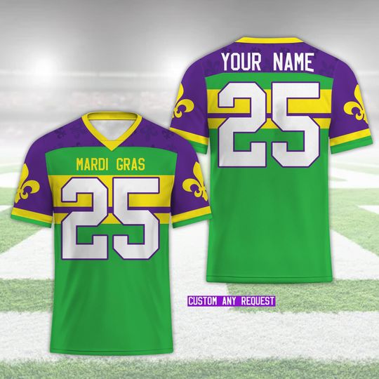 Personalized Name Mardi Gras Football Team Jersey, Custom Fleur De Lis Football Jersey Mardi Gras Carnival Game Day Outfit For Football Fans