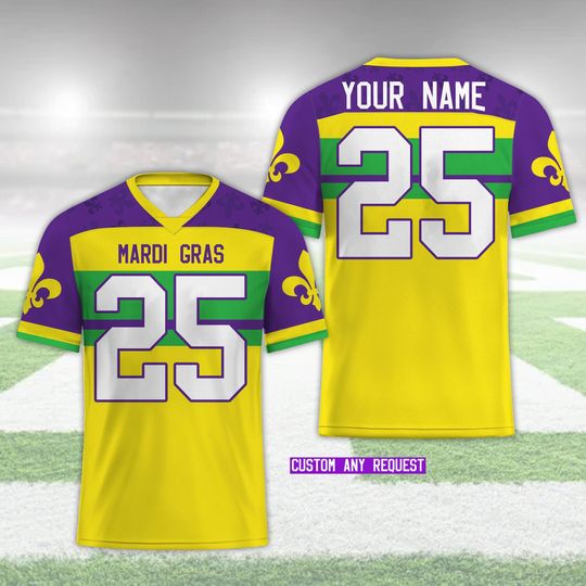 Personalized Name Mardi Gras Football Team Jersey, Custom Fleur De Lis Football Jersey Mardi Gras Carnival Game Day Outfit For Football Fans