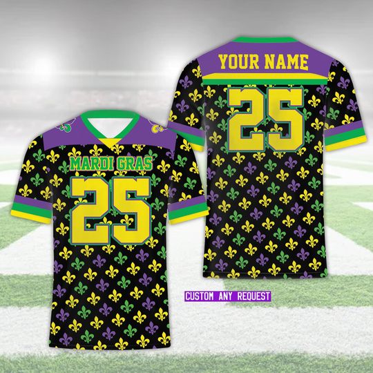 Personalized Name Mardi Gras Football Team Jersey, Custom Color Fleur De Lis Football Jersey, New Orleans Jersey, Mardi Gras Carnival Shirt