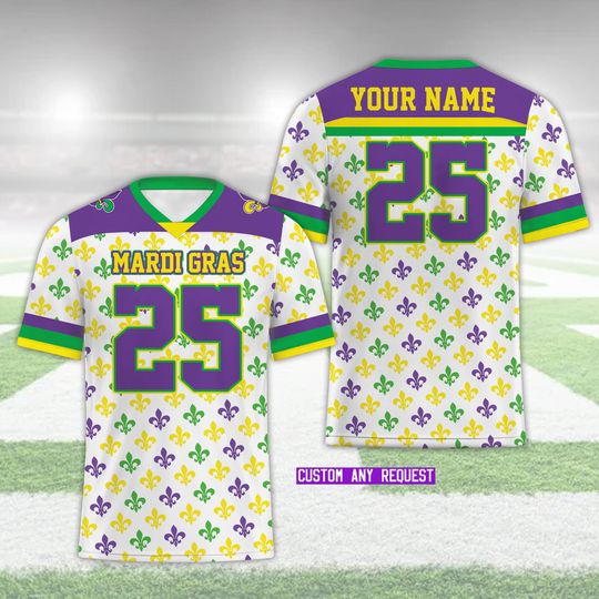 Personalized Name Mardi Gras Football Team Jersey, Custom Color Fleur De Lis Football Jersey, New Orleans Jersey, Mardi Gras Carnival Shirt