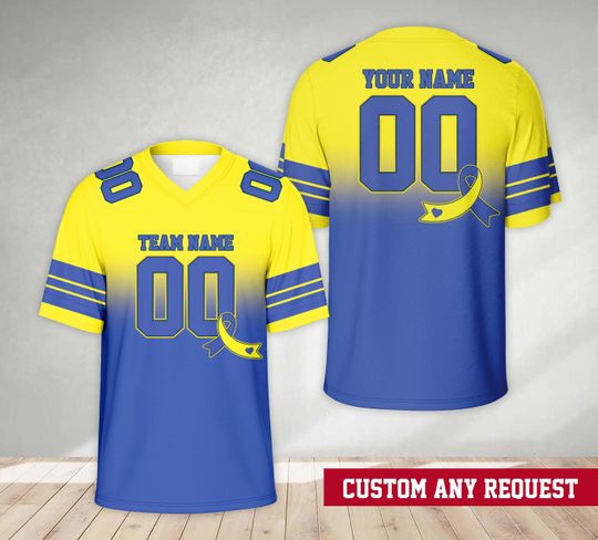 Discover Personalized Gradient World Down Syndrome Awareness Football Jersey, Custom Name Down Syndrome Shirt Game Day Outfit For Down Syndrome Mom