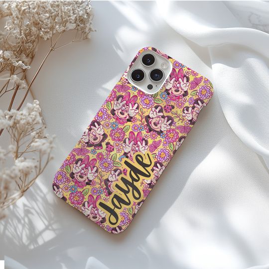 Discover Personalized Pink Disney iPhone 15 tough Case, magic disney iphone 15 case, minnie and micky mouse iphone 15 case, disney gift under 50