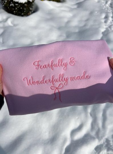 Fearfully and wonderfully made embroidery, Bow Sweatshirt, Trendy Embroidery, Personalized Gift, Embroidered Sweater, Psalm 139:14 crew