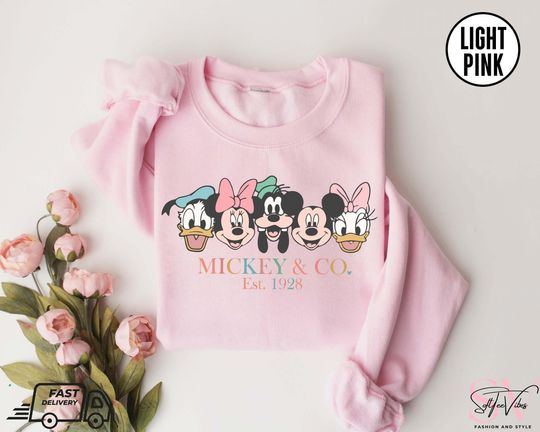 Discover Retro Disney Mickey & Co 1928 Sweatshirt, Mickey And Friends Shirt, Disneyland Disneyworld Tee, Disney Family Shirts, Disney Girl Trip Shirt