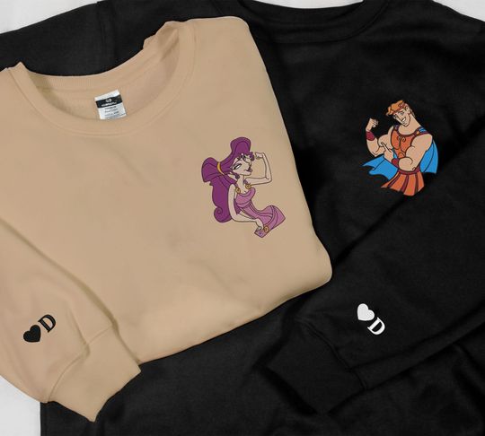Embroidered Hercules Megara Sweatshirt Custom Name Couple Embroidery Shirt Personalized Anniversary Gift