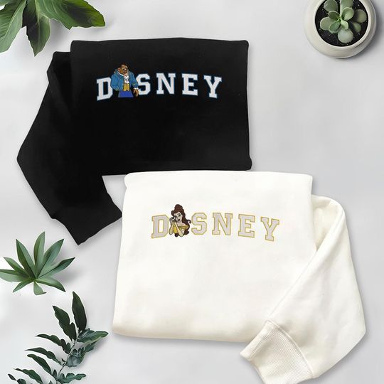 Discover Beast And The Beauty Embroidered Sweatshirt, Disney Couple Shirt, Movie Cartoon Embroidery Couple Hoodie, Valentine Shirt, Couple Gifts