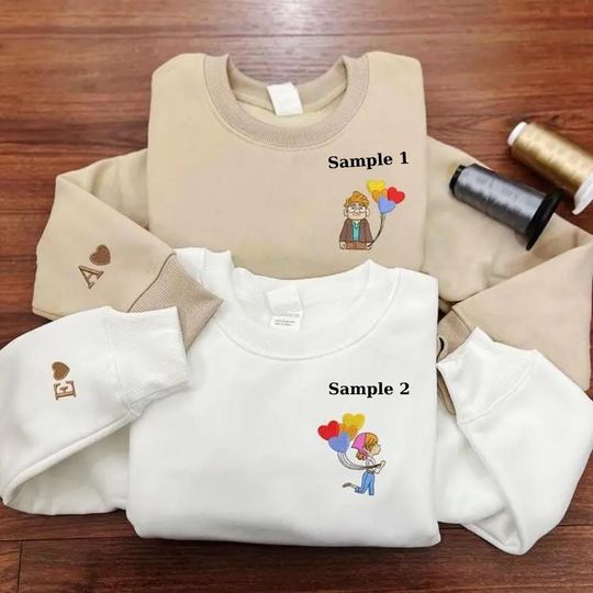 His Ellie x Her Carl Couples Embroidered Sweatshirt, Disney Up Movie Hoodie, Cute Couple Matching Shirt, Valentine Gift For Couples